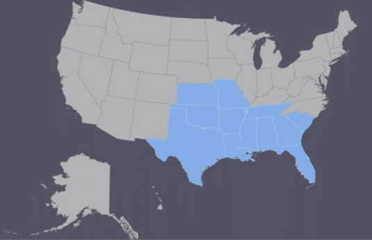 Our service area is currently Arkansas, Alabama, Florida, Georgia, Kansas, Louisiana,Missouri, Mississippi, Oklahoma, South Carolina, Tennessee, and Texas.